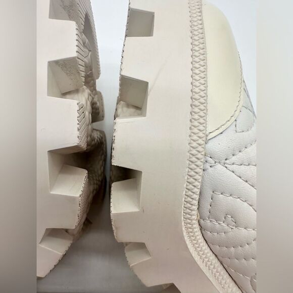 Gucci Trip Combat Zip Boots GG Logo White Quilted Rhombus Block Heel EU 38 US 8 - Picture 7 of 15